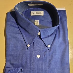 Van Heusen Men's Blue Dress Shirt 100% Cotton Broadcloth Size 16
